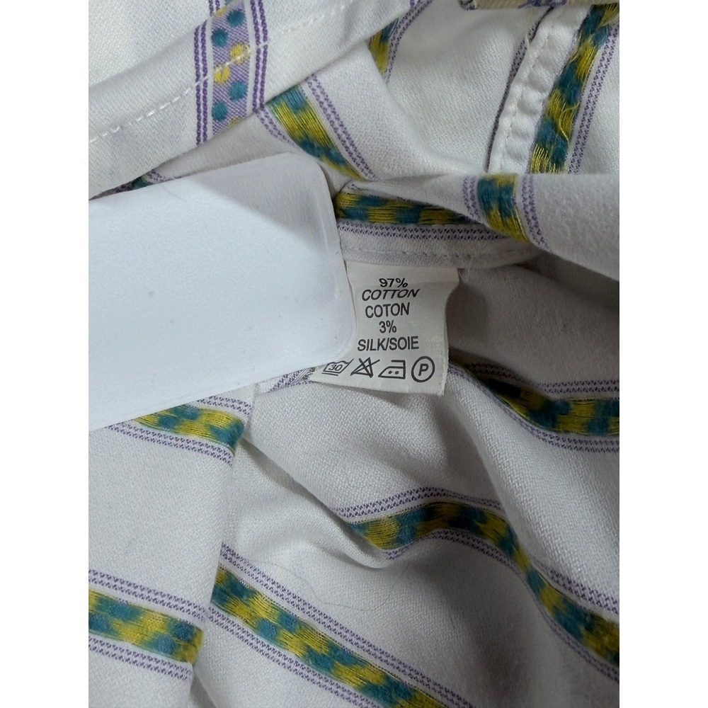 Robert Graham Mens XL Cotton Silk Striped Button Down Shirt White Purple Yellow - Picture 8 of 12